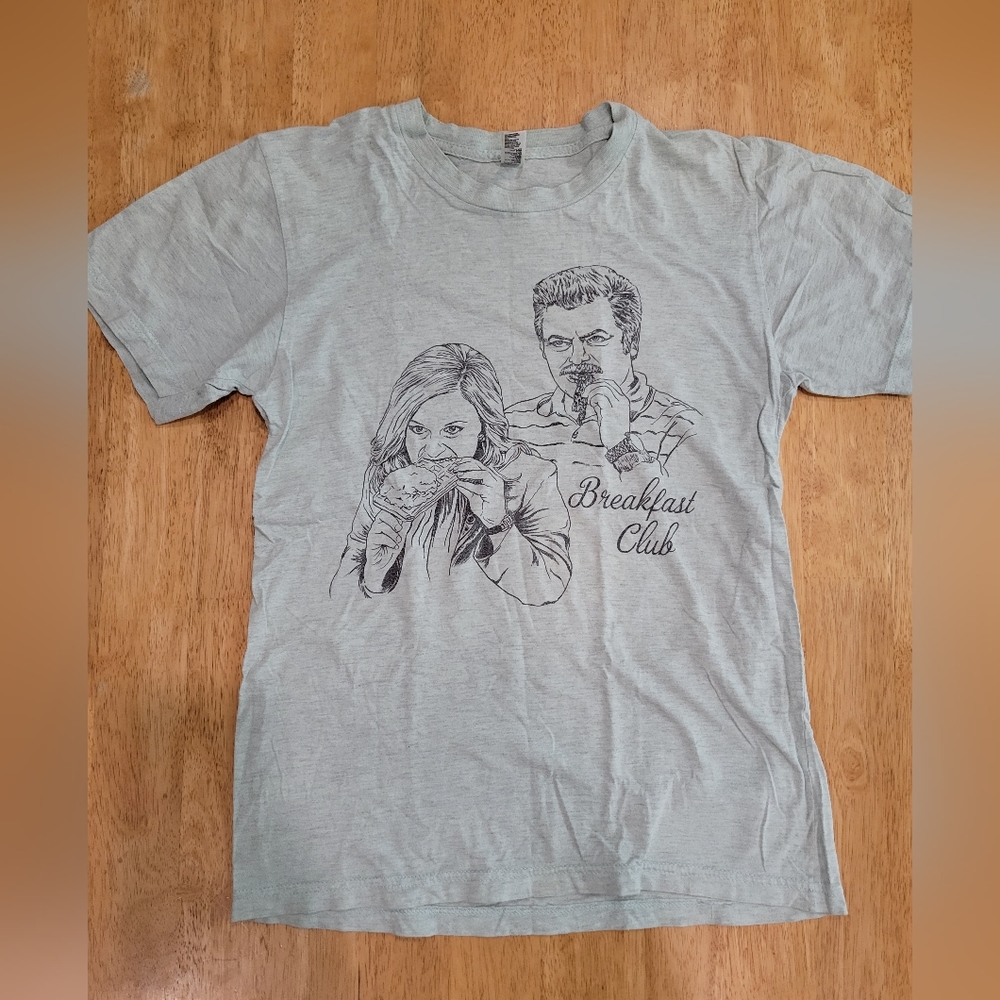 EUC Parks and Recreation baby blue breakfast club tee shirt top
